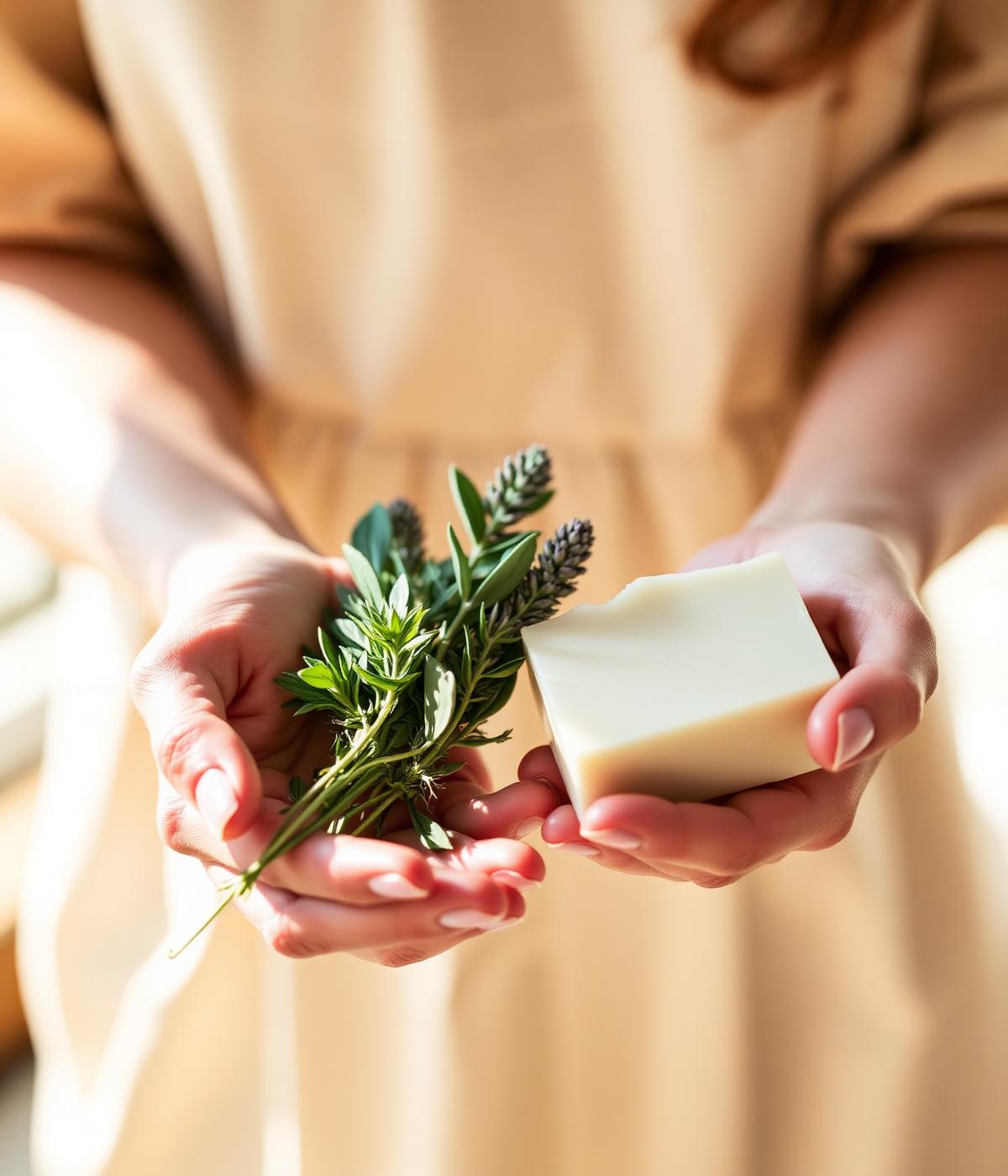 Artisan holding herbs and handmade soap